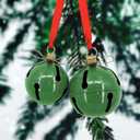 Christmas Large Jingle Bells, Set of 2 Christmas Bell Ornaments for Tree Mantel Wreath Indoor Decorations Metal (Green)