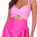 One Piece Swimsuit Women Tummy Control Swim Dress Sexy Criss Cross Tie Back Bathing Suit, Pink, Size XL