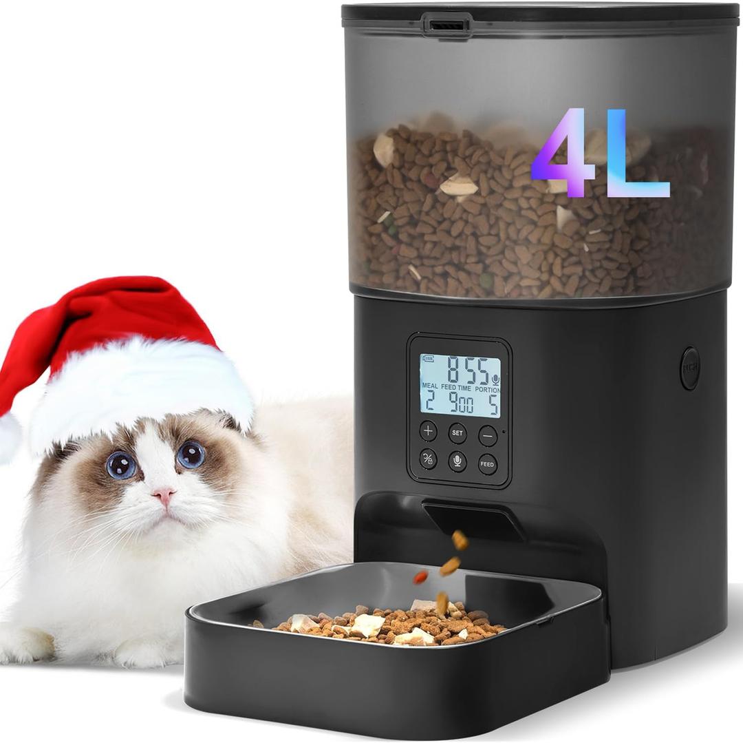 ANDOLL HOME Automatic Cat Feeder, Cat Food Dispenser with 10s Voice Recorder, Pet Feeder up to 8 Meals per Day, Timed Feeder with Dry Food Sealed Ring, Black