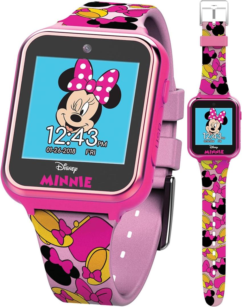 Disney Minnie Mouse Interactive Kids Smartwatch  Touchscreen Watch with Camera, Games, Voice Recorder, Step Tracker, Alarm & Timer  Fun Minnie Design, USB Rechargeable  Fits Wrists 5.5" to 8"