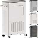 Slim Laundry Hamper with Lid, Rolling Laundry Basket with Wheels, 50L Tall Laundry Basket Plastic Made for Free Standing and Long Use, Handle and Wheels Easy to Transport to Laundry Room (1pack, milky white)