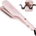 TANSHINE Curling Iron Hair Waver, 1.25 Inch Dual Barrel Barrel Ceramic Hair Crimper for Beach Waves, Ionic Deep Waver Curler with Dual Voltage, Anti-Scald Protection Curling Wand, Adjustable Temp, Pink