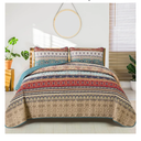 WONGS BEDDING Boho Quilt Set California King, Green and Brown Bohemian Striped Pattern Printed Quilt Coverlet, Lightweight Microfiber Bedspread for All Season 106"x96"(3 Pieces, Cal King)