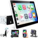 10.1 inch Single Din Car Stereo CarPlay Android Auto Mirror Link, Rimoody Detachable Touch Screen Car Radio with BT 5.0 FM/EQ USB/AUX/TF/SWC/MIC Car Audio Receiver Backup Camera