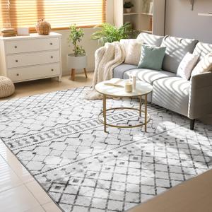 Lessymo 5x7 Area Rugs 5x7, Machine Washable Modern Area Rug, Super Soft Faux-Wool Carpet for Living Room Bedroom Dining Room, Non-Slip Low Pile, Grey White