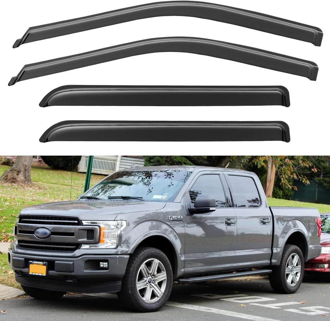 Window Visors Rain Guards for 2015-2026 Ford F150 Super Crew, Out-Channel Sun Rain Shades Window Vent Deflectors for 2017-2026 F-150 Raptor F250 F350 F450 F550 Super Duty Crew Cab, for Full-Size Cabs