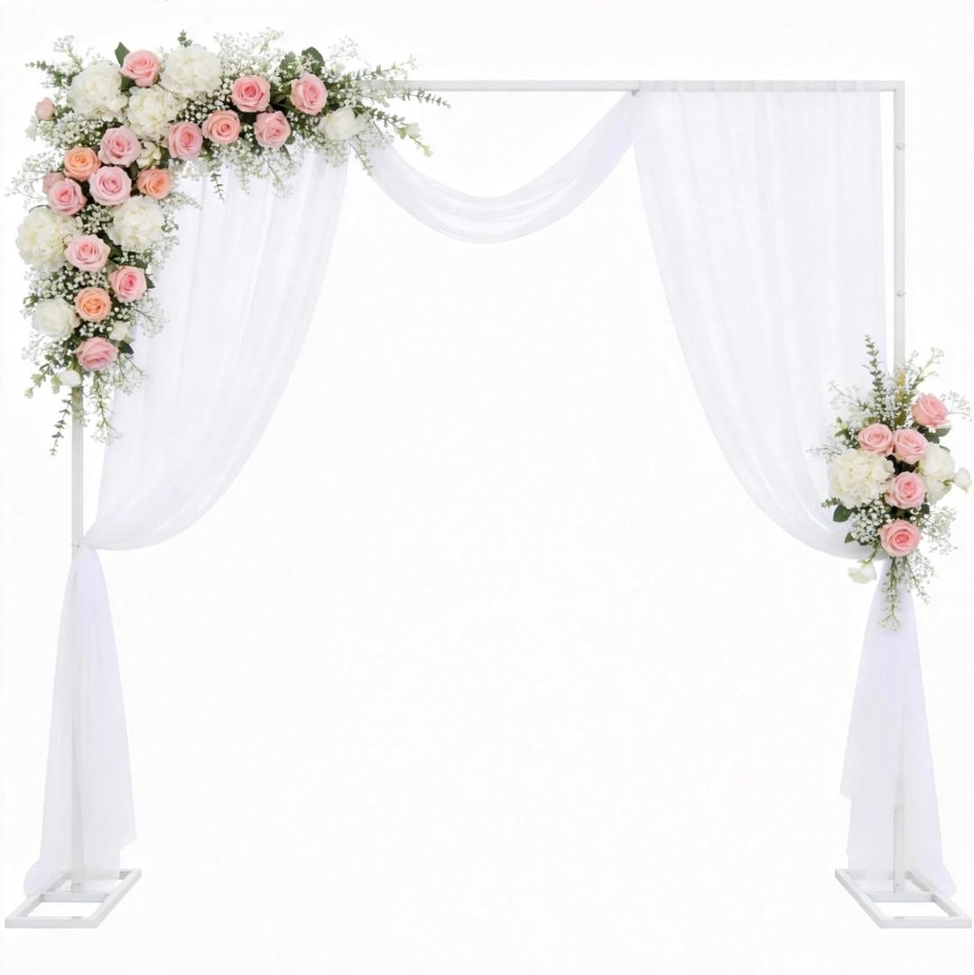 Wokceer 8FT x 8FT Backdrop Stand Heavy Duty Pipe and Drape Kit, Adjustable Square White Backdrop Stand for Wedding Birthday Party Photo Shoot Background