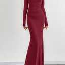 BTFBM Women Bodycon Maxi Dress Fall 2025 Long Sleeve Ruched Elegant Party Cocktail Formal Wedding Guest Dresses(Wine Red,XX-Large) (XXL)