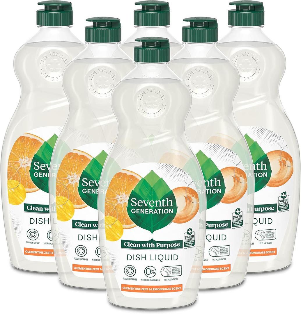 Seventh Generation Dish Liquid Soap, Clementine Zest & Lemongrass Scent, 19 Fluid Ounce (Pack of 6)