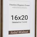 16x20 Picture Frame,16 x 20 Natural Solid Walnut Wood Frame Matted to 11x14 with Tempered Glass,16"x20" Handcrafted wood Poster Frame,Vertical or Horizontal Wall Hanging Display,1 Pack