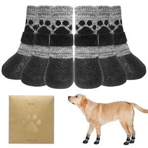 KOOLTAIL Dog Socks to Prevent Licking Paws for Hardwood Floors, Anti Slip Waterproof Dog Boots & Paw Protector Traction Shoes with Toe Grips for Small Medium Large Senior Dogs Grey XXL