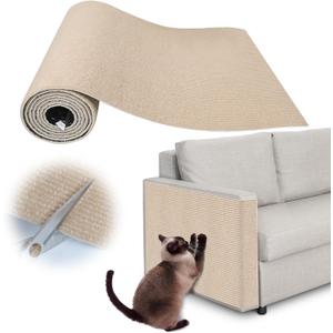 Cat Scratching Pad - 78.7" x 15.8" Trimmable Self-Adhesive Cats Claws Scratch Furniture Protector, DIY Cat Climbing Couch Protector for Scratch Post Cat Tree Replacement Indoor (Khaki)