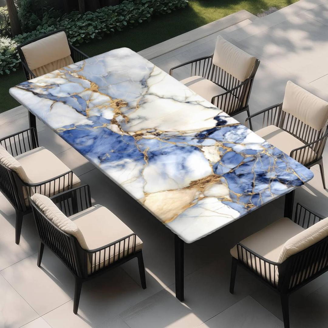 Rectangle Table Cloth Cover Waterproof Elastic Fitted Polyester Fitted Tablecloths for 4 Foot Tables for Indoor,Picnic Camping Outdoor 48" x 30"Blue Marble