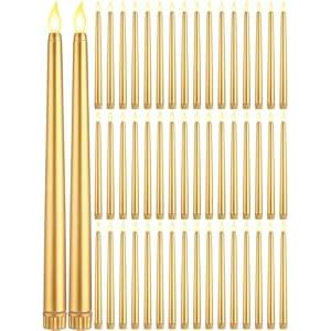 Funtery 48 Pcs Flameless LED Taper Candles Battery Operated Candles Bulk Realistic LED Candlesticks Flickering for Wedding Church Graduation Party Home Decor(Gold, Classic Style)
