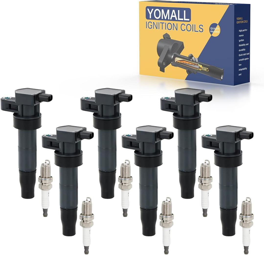 6PCS UF546 Ignition Coils + 6PCS 7854 Iridium Spark Plugs Ignition Coils Pack Fits for 2006-2011 Azera, 2006-2010 Sonata, 2006-2014 Sedona 3.3L 3.5L 3.8L, Coil Pack Set Aftermarket Parts