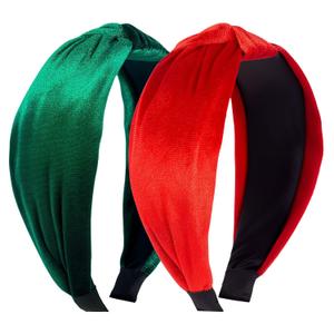 Christmas Knotted Headband for Women, Red Green Knot Velvet Headbands for Christmas Hair Accessories for Women