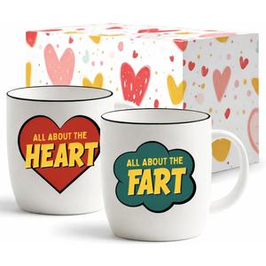 Triple Gifffted Anniversary Mugs for Couples - Pop Art Funny Fart Gag Gifts - 13oz Ceramic Coffee Cups in Gift Box - Idea for Valentine's Day Christmas Wedding - Boyfriend Girlfriend - Husband Wife