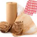 Honeycomb Packing Paper 15" Width X 300 FT for Moving Glass Dishes Recyclable Wrapping Paper Bubble Wrap Packing Material for Shipping Fragile Items Shipping Filler with 20 Fragile Stickers