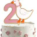 One Silly Goose Cake Topper - Pink Number2 Cake Decoration for Boys and Girls,2nd Birthday White Goose Party Supplies,Farm Theme Photo Props,One Silly Goose Is Two Party Decor