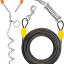 Petbobi Dog Tie-Out Cable and Stake - 50ft Heavy Duty Cable with Spring, No Tangle, 16in Ground Stake, Ideal for Yard, Camping and Beach, Suitable for Medium to Large Dogs Up to 120 lbs, Black