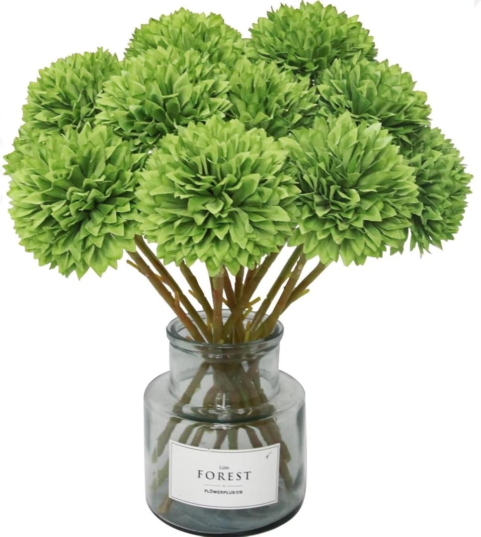 Tinsow 12 pcs Artificial Flowers Green Faux Ball Chrysanthemum Bouquet Flowers Wedding Bouquet for Spring Home Garden Party Wedding Decoration St Patricks Day Table Centerpiece