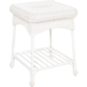 Outdoor White Wicker End Table
