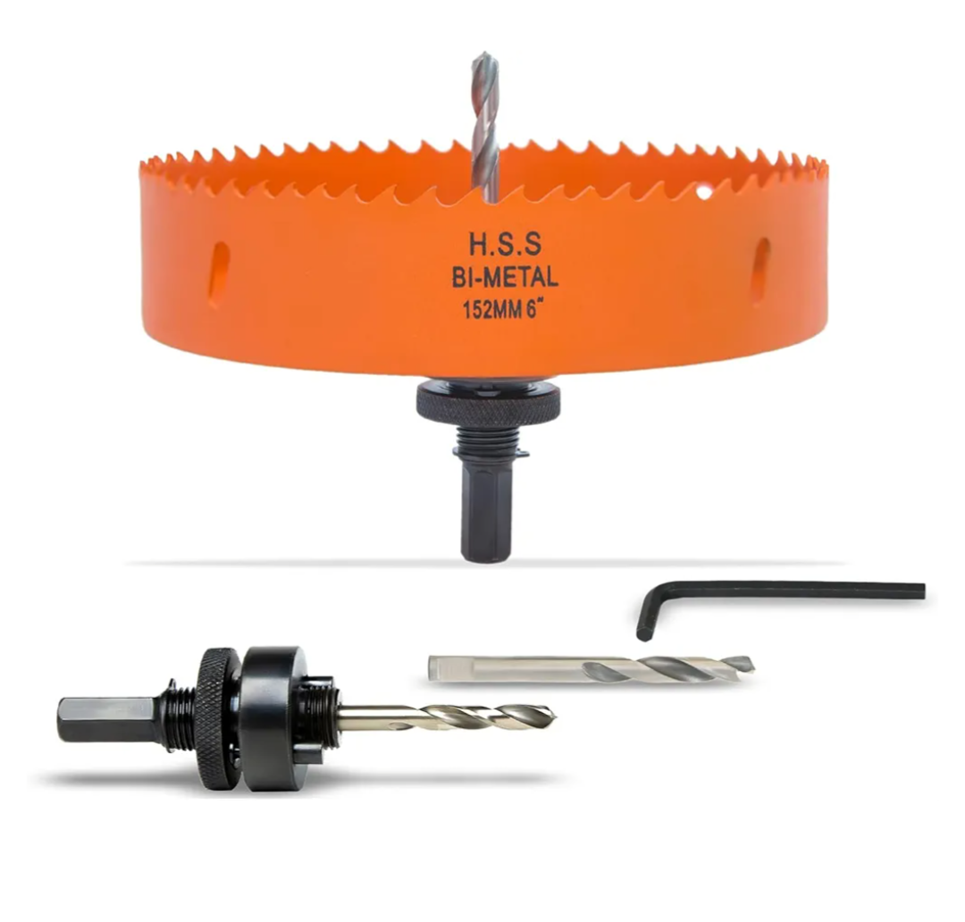 6 Inch Hole Saw with Arbor for Metal Wood and Plastic Cutting, 152mm Bi-Metal Hole Cutter for Different Project with Smooth and Flat Drilling Edge, Fast Chip Removal, Handy Hole Saw Kit Set