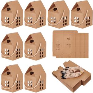 BENECREAT 30Pcs House Shaped Gift Boxes, 3x3x5inch Log Kraft Paper Candy Box Cardboard Treat Boxes for Wedding Baby Shower Birthday Party (Brown)