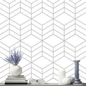 LiKiLiKi Modern Geometric Peel and Stick Wallpaper 17.3'' x 118'' Self Adhesive Boho Contact Paper Light Gray Removable Decorative for Drawer Shelf Cabinets Decor Vinyl