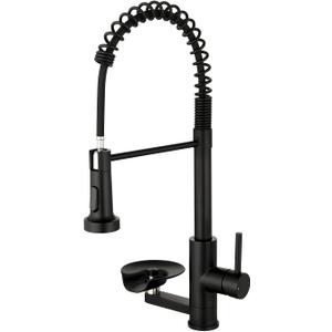 OWOFAN Kitchen Faucet with Cup Washer Pull Down Sprayer Stainless Steel Kitchen Sink Faucet with Deck Plate Glass Rinser Single Hole Black 3307R