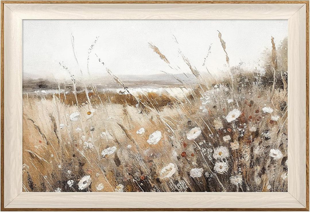 ASTRDECOR Framed Vintage Wall Art Home Decor, Farmhouse Decor Wall Art Autumn Country Wildflower Field Nature Canvas Art Wall Decor Living Room, Vintage Oil Painting Botanical Wall Print-16''x24''
