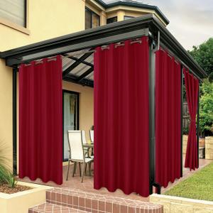 BONZER Waterproof Indoor/Outdoor Curtains for Patio Thick Privacy Grommet Curtains for Bedroom, Living Room, Porch, Pergola, Cabana, 1 Panel, 54W x 84L inch, Red