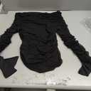 SAUNGKUAI Women's Off The Shoulder Long Sleeve Bodysuit Sexy Slimming Body Suit Tops Sheer Mesh Ruched Fall Outfits 2025 (Large, Black)