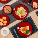 TP 18-Piece Dinnerware Set, Melamine Dishes Set with Bowls and Plates, Service for 6, Non-breakable Lightweight Dining Tableware, Black and Red