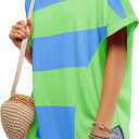Tankaneo Womens Summer Tops Striped Oversized Short Sleeve Crew Neck Color Block Casual T Shirts Loose Basic Tee Blouses (Green, L)