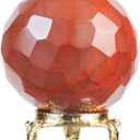 Crocon 50mm Red Jasper Diamond Cut Stone Sphere Ball with Metal Stand 1400+ Carats Gemstone Ball Healing Ornament Rock Sphere Sculpture Figurine for Fengshui Divination Crystal Home Decor Photography
