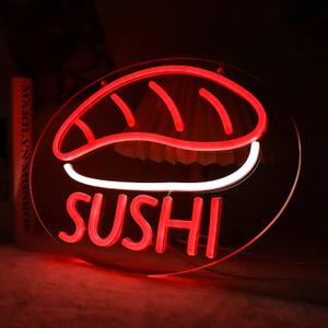 JFLLamp SUSHI Neon Signs for Wall Decor Neon Lights for Business Led Signs Suitable for Japanese Restaurant Convenience Stores Supermarkets Office Bar Pub 5V Power Adapter 17.3*10.2 Inch(Red + White)