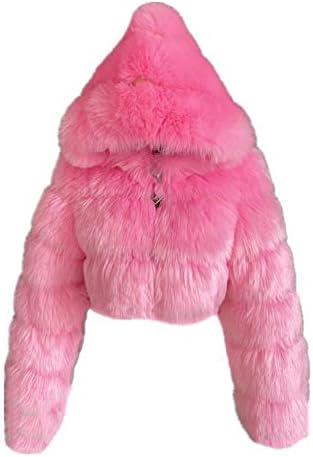 Colf Women's Winter Parka Coat Long Sleeve Faux Fur Coat with Hooded Warm Short Overcoat Jacket XXL