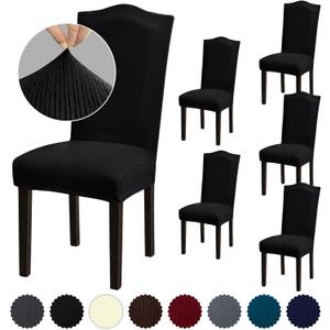 Stretch Dining Room Chair Covers Set of 6, Washable Chair Covers for Dining Chairs, Hotel, Ceremony, Party, Banquet (XLarge-6 Pcs, .Black)