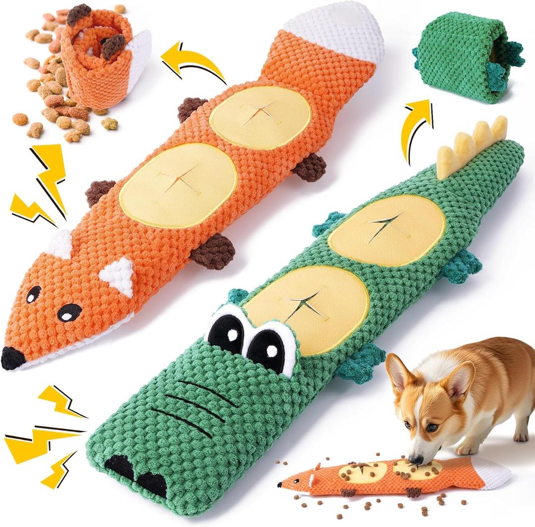 XIUGOAL Dog Toys for Aggressive Chewers, 2 Pack No Stuffing Interactive Dog Toys for Boredom and Teething, Squeaky Chew Toy for Small, Medium Breed to Keep Them Busy (Fox-Crocodile)