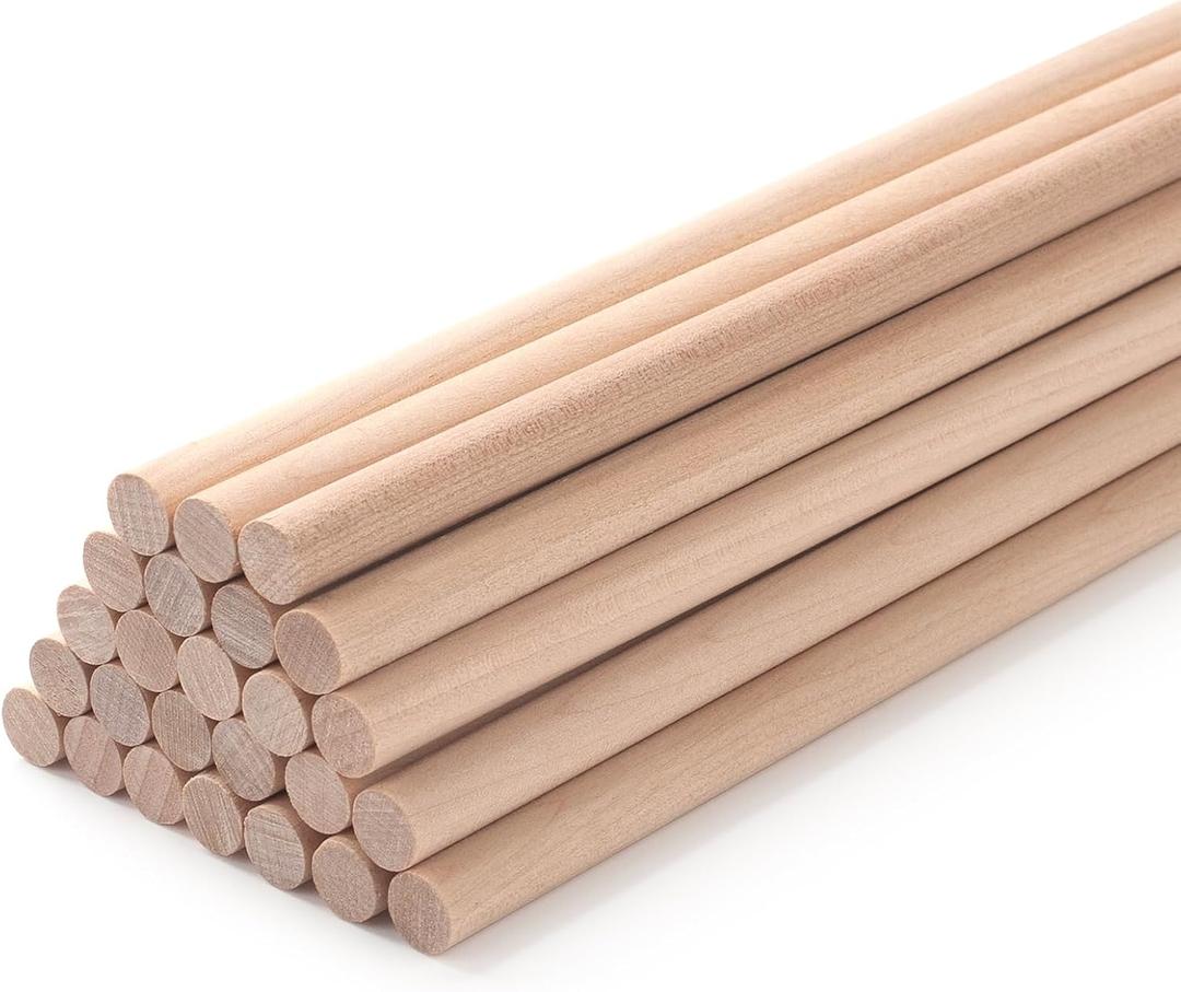 Wood Dowels Wooden Dowel Rods for Crafts, 25PCS 3/8 x 18 Round Macrame Wooden Sticks for Crafting, Unfinished Hardwood Sticks for Arts and DIYers, Tiered Cake Support and Wedding Ribbon Wands (3/8"18"-25PCS)