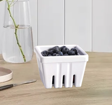 2pcs Woouch Ceramic Berry Basket, Square Fruit Bowl With Holes, 5.7" Colander For Kitchen, Cute Small Container For Berries, Strawberry, Grape, Cherry, Rustic Stoneware DÃ©cor (White + Mint Green)