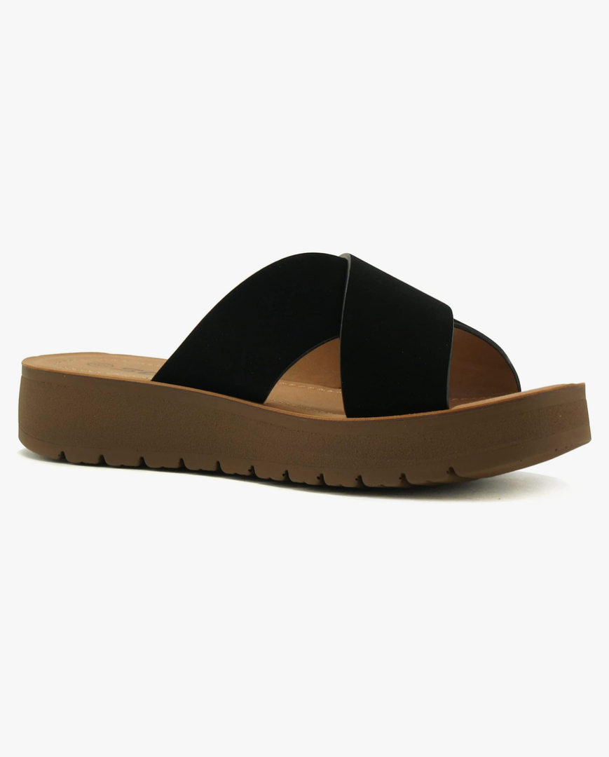 Soda Shoes Women Sandals Crisscross Strap Band Flatform Platform Lucy-S Black 6.5