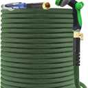 100Ft Non-Expandable Garden Hose, Flexible Water Hose with 10-Pattern Spray Nozzle, Lightweight Hose Pipe, Kink-Free, Leak-Proof, 3/4" Solid Metal Fittings (Green)