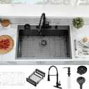 33x22 Drop In Kitchen Sink and Faucet Combo Set, Black Stainless Steel Kitchen Sink with Cup Washer,9 Inch Deep Single Bowl with Accessories, Heavy-Duty & Easy-Clean Design