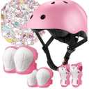 Kids Bike Helmet Set,CPSC Certified with Knee Elbow Wrist Pads Guards,Toddler Adjustable Black Helmet for Ages 2-3-5-8 Girls Child,Sports Protective Gear Set for Bicycle Skate Scooter Small