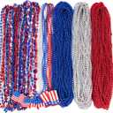 72PCS 4th of July Accessories Necklaces: Blue White and Red Beads Bulk, Patriotic Party Independence Memorial Day Favors Toys Decorations