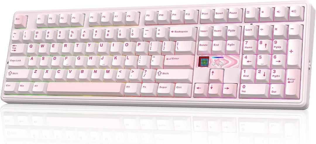 EPOMAKER X Aula F108 PRO V2 Wireless Gaming Keyboard with 10000mAh Battery, Dot-Matrix Display, RGB Backlit, Full Size Mechanical Keyboard for Mac/PC/Android (Pink, Silent Cotton Candy)