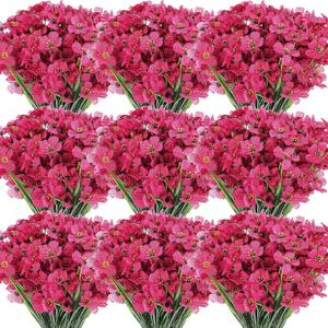 Lyrow 100 Bundles Violet Artificial Flowers, UV Resistant Faux Flowers Outdoor, Faux Silk Flowers, Fake Violet Flowers Bulk for Front Porch Hanging Garden Courtyard Farmhouse Home(Rosy)