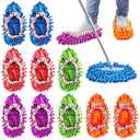 Toulite 10 Pcs 5 Pairs Mop Slippers Shoes for Floor Cleaning Washable Reusable Duster Slippers Microfiber Cleaning Socks for Men Women Sweeper Tools, 5 Colors